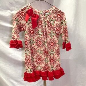 Counting Daisies Tan & Red Ruffled Soft Knit Girls Dress 5